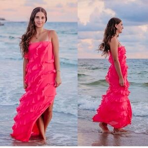 NWT Gianni Bini Taylor Chiffon Straight Neckline Sleeveless Ruffle Long Size 10